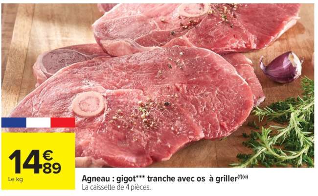 Agneau : gigot*** tranche avec os  à griller