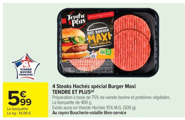 4 Steaks Hachés spécial Burger Maxi TENDRE ET PLUS