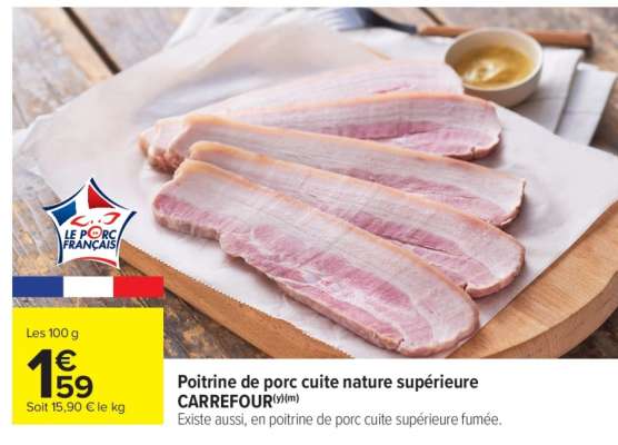 Poitrine de porc cuite nature supérieure CARREFOUR
