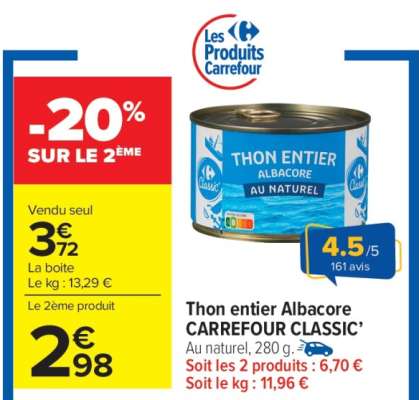 Thon entier Albacore CARREFOUR CLASSIC'