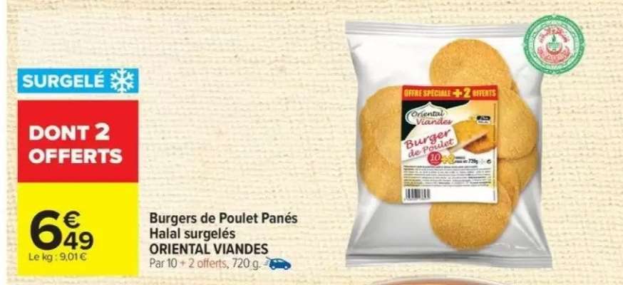 Burgers de Poulet Panés Halal surgelés