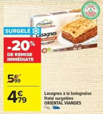 Lasagnes à la Bolognaise Halal Surgelées "Oriental Viandes"