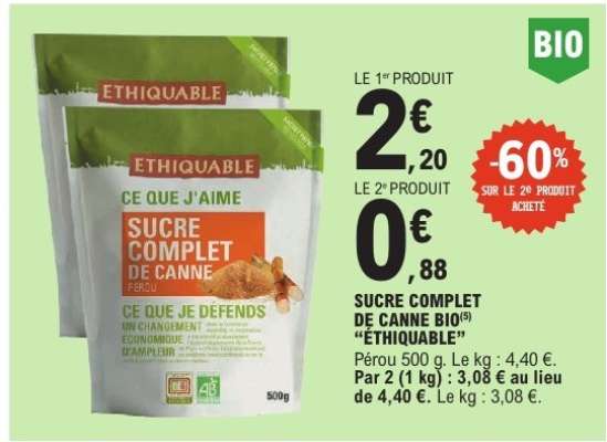 SUCRE COMPLET DE CANNE BIO 'ETHIQUABLE'