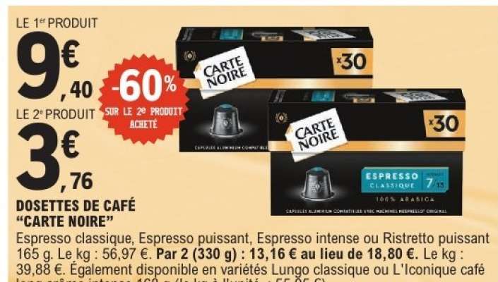 Dosettes De Cafe Carte Noire