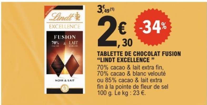 Tablette de Chocolat Fusion LINDT EXCELLENCE