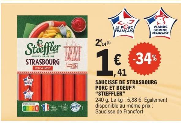 SAUCISSE DE STRASBOURG PORC ET BOEUF "STEFFLER"