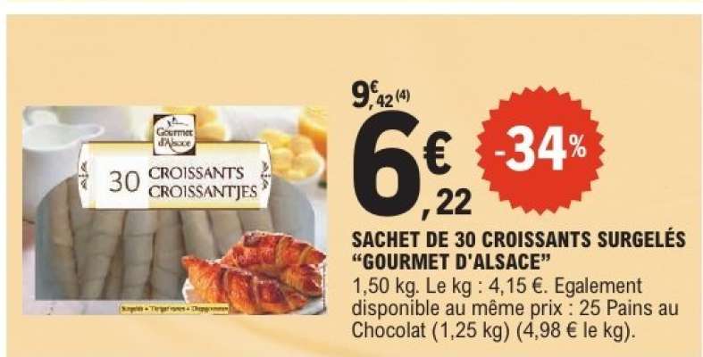 Sachet de 30 Croissants Surgelés 'Gourmet d'Alsace'