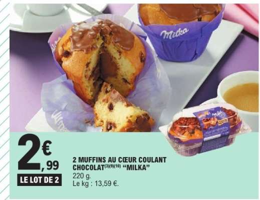 2 MUFFINS AU CŒUR COULANT CHOCOLAT “MILKA”