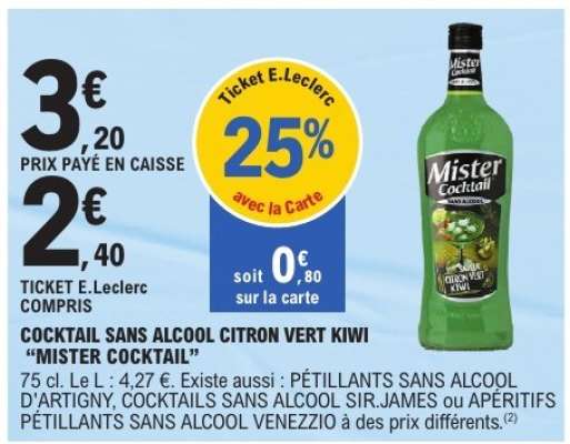 Cocktail Sans Alcool Citron Vert Kiwi 'Mister Cocktail'