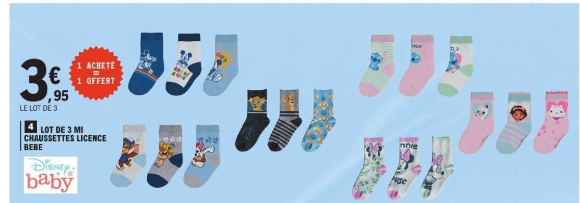 Lot de 3 mi chaussettes licence bébé