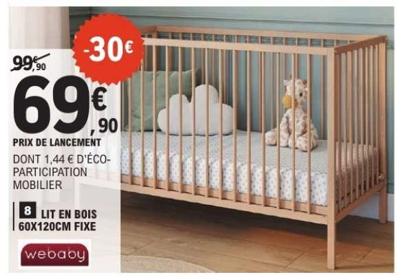 Lit en bois 60x120cm fixe