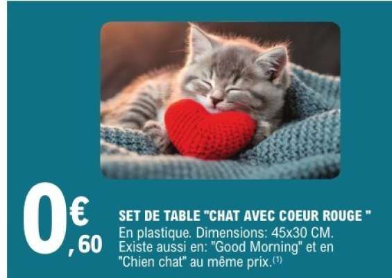 SET DE TABLE 'CHAT AVEC COEUR ROUGE'
