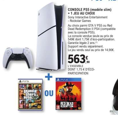 CONSOLE PS5 (modèle slim) + 1 JEU AU CHOIX