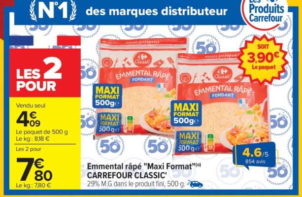 Emmental râpé "Maxi Format" CARREFOUR CLASSIC