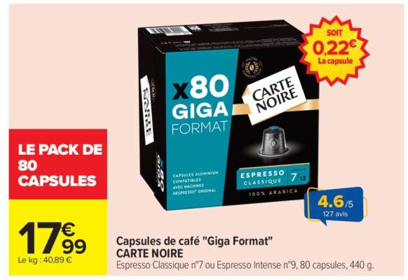Capsules de café "Giga Format" CARTE NOIRE