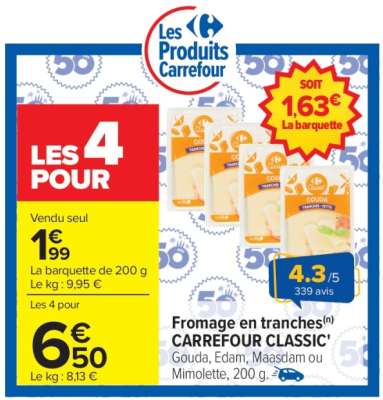 Fromage en tranches CARREFOUR CLASSIC