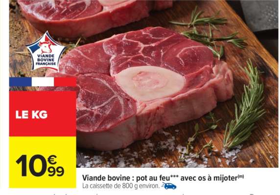 Viande bovine : pot au feu*** avec os à mijoter