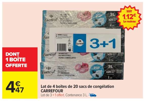 Lot de 4 boîtes de 20 sacs de congélation CARREFOUR