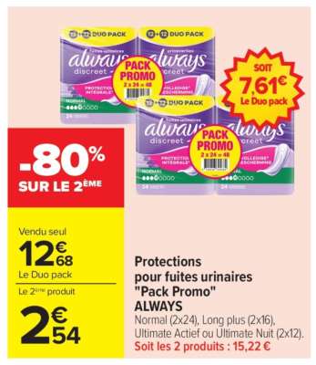 Protections pour fuites urinaires "Pack Promo" ALWAYS