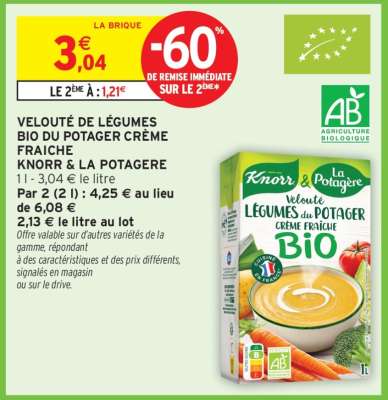 VELOUTÉ DE LÉGUMES BIO DU POTAGER CRÈME FRAICHE KNORR & LA POTAGERE