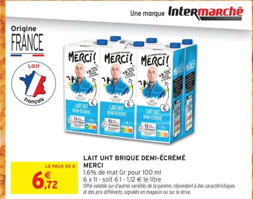 LAIT UHT BRIQUE DEMI-ÉCRÉMÉ MERCI