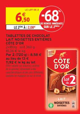 Tablettes De Chocolat Lait Noisettes Entières Côte D'or
