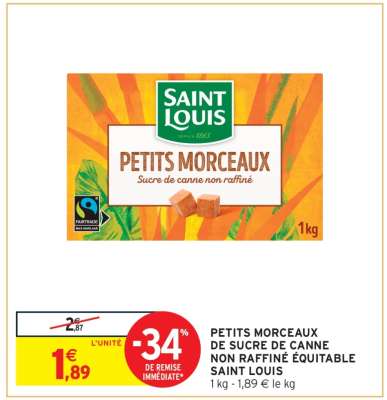 PETITS MORCEAUX DE SUCRE DE CANNE NON RAFFINÉ ÉQUITABLE SAINT LOUIS