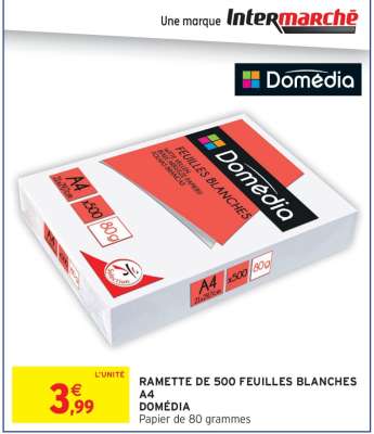 RAMETTE DE 500 FEUILLES BLANCHES A4 DOMÉDIA