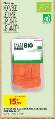 4 PAVÉS DE SAUMON SANS ARÊTES BIO INTERMARCHÉ