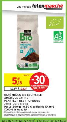 CAFÉ MOULU BIO ÉQUITABLE AMÉRIQUE LATINE PLANTEUR DES TROPIQUES