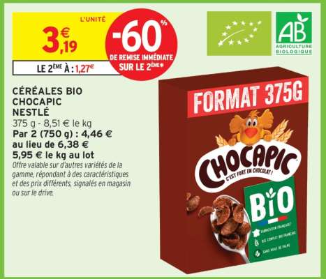 CÉRÉALES BIO CHOCAPIC NESTLÉ