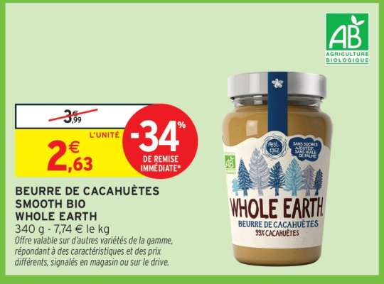 Beurre De Cacahuètes Smooth Bio Whole Earth