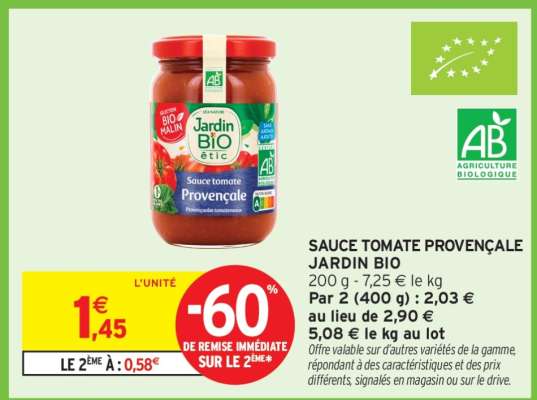 SAUCE TOMATE PROVENÇALE JARDIN BIO