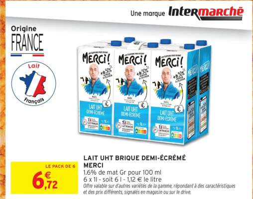 LAIT UHT BRIQUE DEMI-ÉCRÉMÉ MERCI