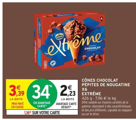 CÔNES CHOCOLAT PÉPITES DE NOUGATINE X6 EXTRÊME