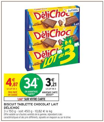 Biscuit Tablette Chocolat Lait Délichoc