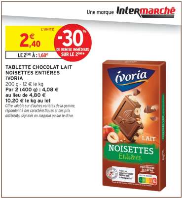 TABLETTE CHOCOLAT LAIT NOISETTES ENTIÈRES IVORIA