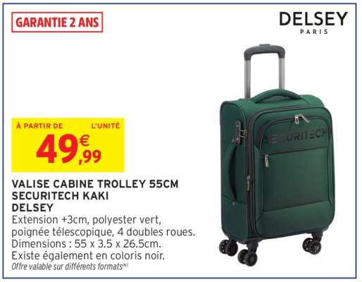 Valise Cabine Trolley 55cm Securitech Kaki Delsey