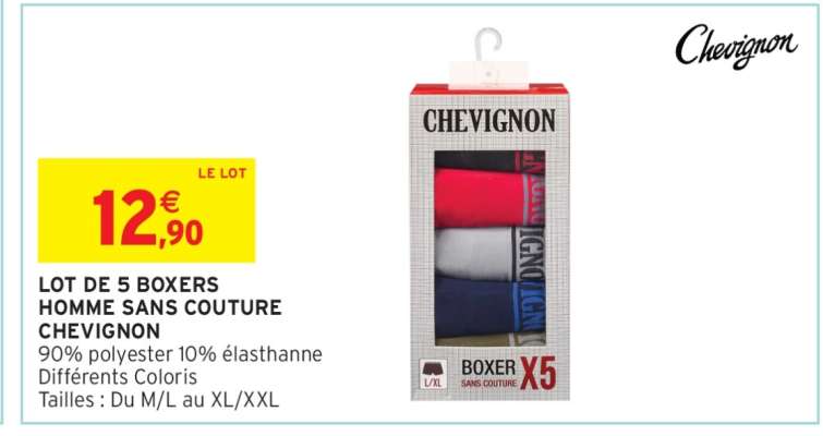 Lot de 5 Boxers Homme Sans Couture Chevignon