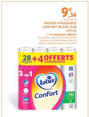 PAPIER HYGIÉNIQUE CONFORT BLANC X28 LOTUS