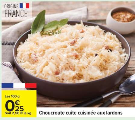Choucroute cuite cuisinée aux lardons
