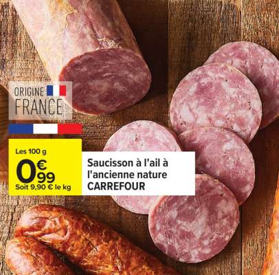 Saucisson à l'ail à l'ancienne nature CARREFOUR