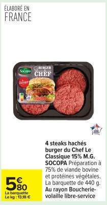 4 Steaks Hachés Burger du Chef Le Classique 15% M.G. SOCOPA