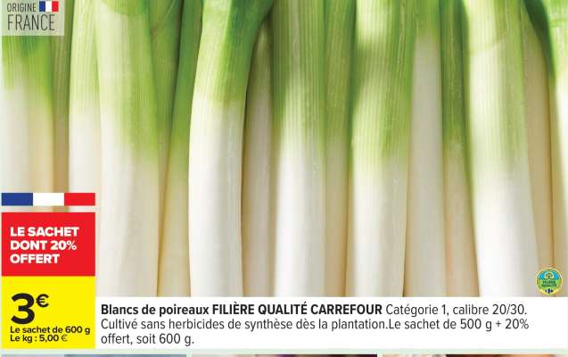 Blancs de poireaux FILIÈRE QUALITÉ CARREFOUR