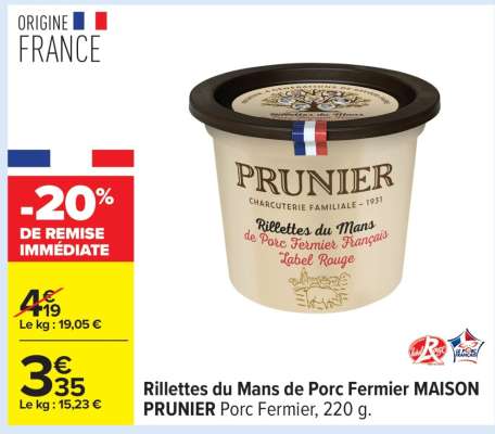Rillettes du Mans de Porc Fermier MAISON PRUNIER