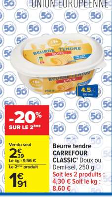 Beurre tendre CARREFOUR CLASSIC'