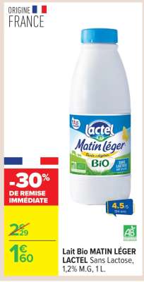 Lait Bio MATIN LÉGER LACTEL