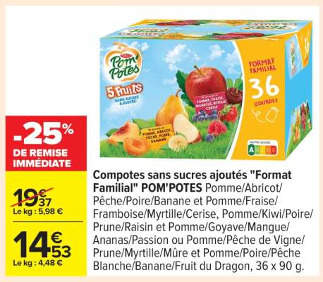 Compotes sans sucres ajoutés "Format Familial" POM' POTES