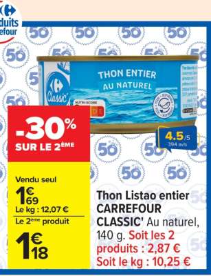 Thon Listao entier CARREFOUR CLASSIC’