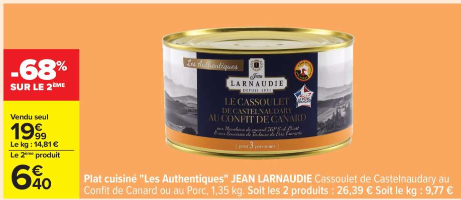 Plat cuisiné "Les Authentiques" JEAN LARNAUDIE